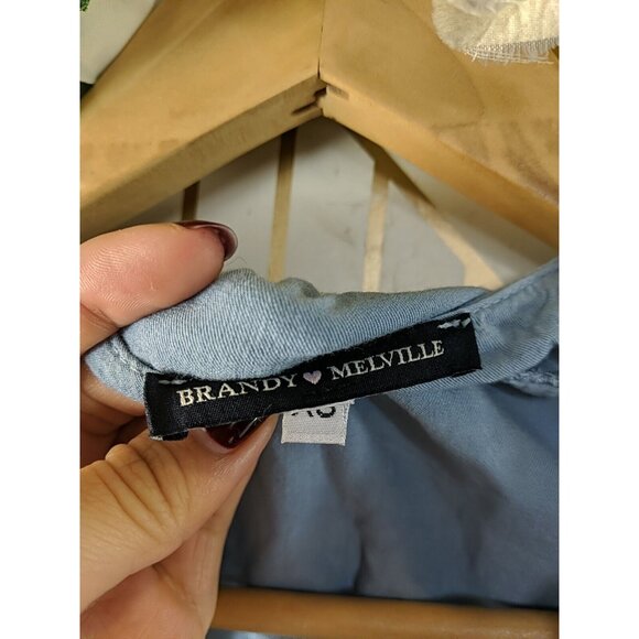 BRANDY MELVILLE Women's Blue Tie Front Short Sleeve Ruffle Top Size XS/S - Picture 3 of 5